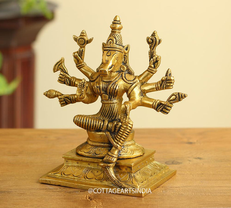 Brass Varaha  8 Hands Sitting Statue