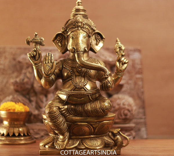 Brass Ganesh Sitting 12.5"