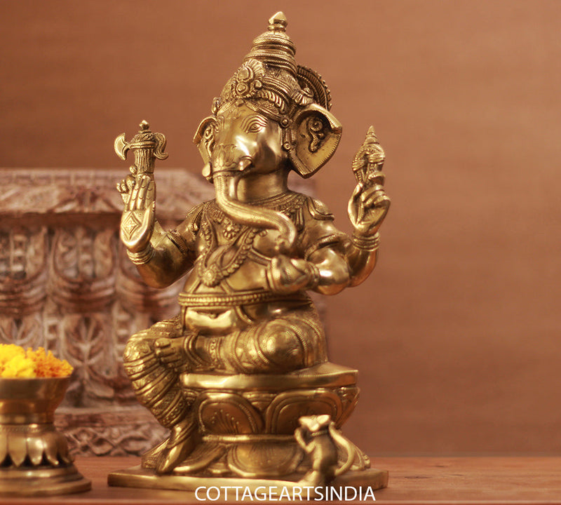 Brass Ganesh Sitting 12.5"
