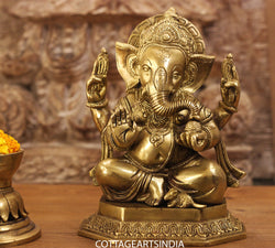 Brass Ganesh Sitting 8.5 inches