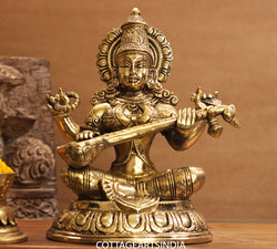Brass Saraswati Sitting 10.5 inches