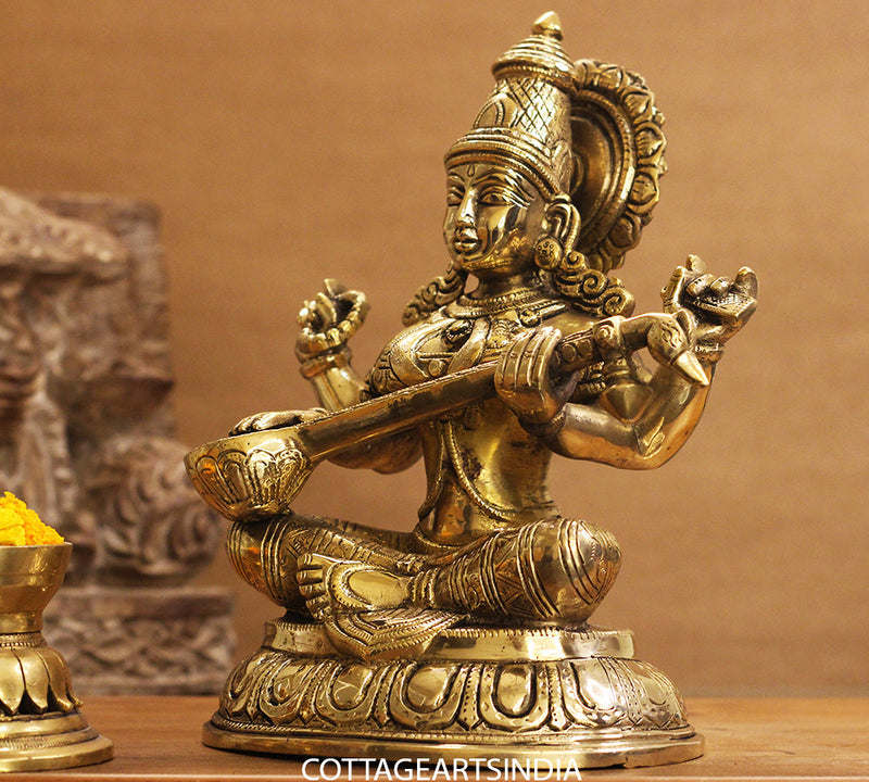 Brass Saraswati Sitting 10.5 inches