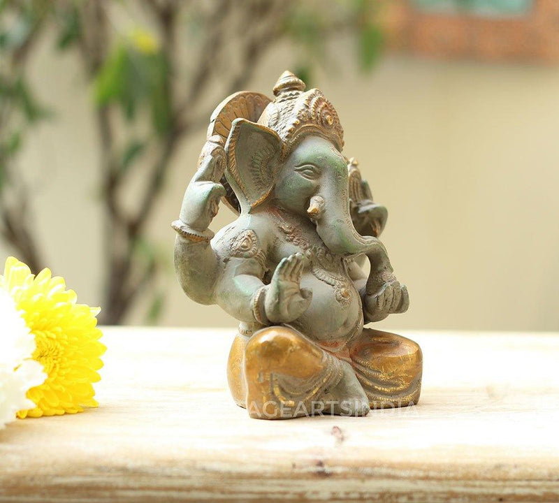 Brass Ganesha In Rustic /Gold Antique Finish