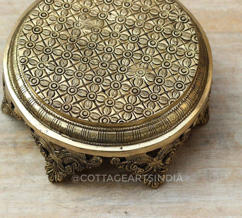 Brass Table Carved Round