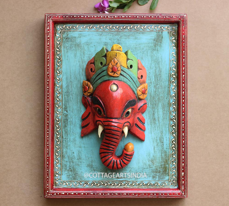 Wooden Ganesha Wall Mask in Frame