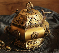 Brass DhoopDani Tibetan Hexagonal Design