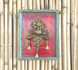 Wooden Wall Frame Brass Ganesh Diya Bell