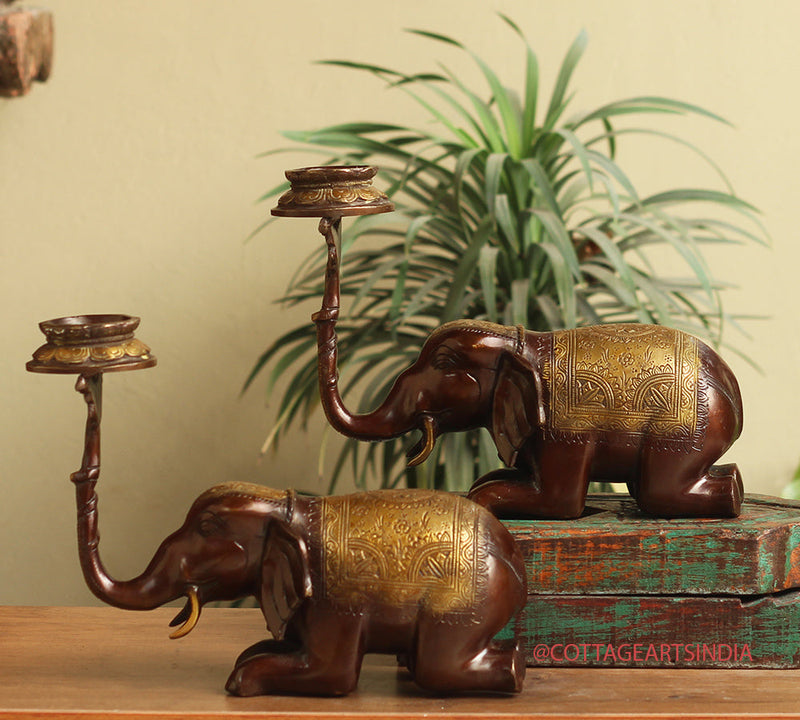Brass Elephant Welcome Diya Pair