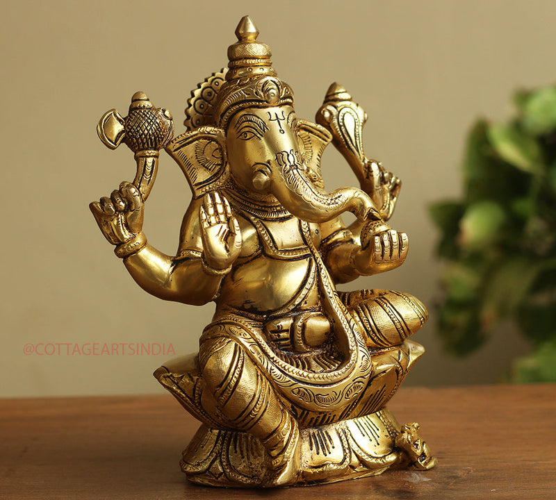 Brass Ganesh Sitting 8 inches
