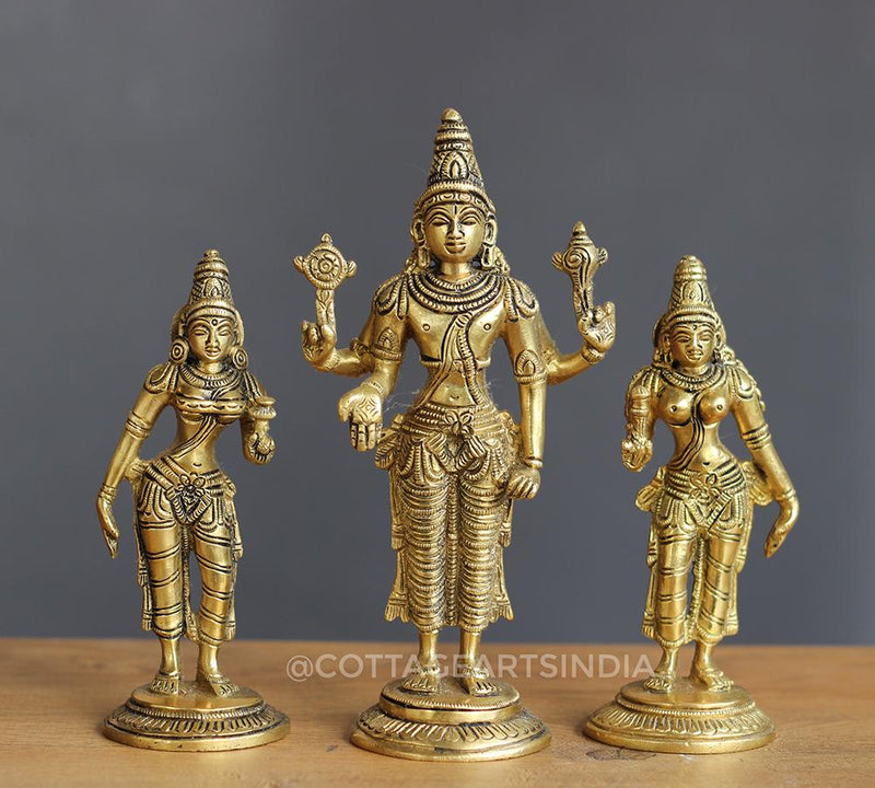 Brass Lord Vishnu , Laxmi and Bhudevi