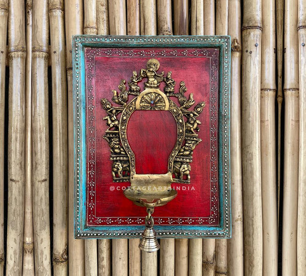 Wooden Wall Frame Brass Prabhawali Diya