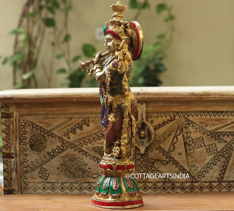 Brass Krishna Stonework