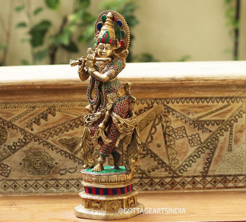 Brass Stonework Krishna