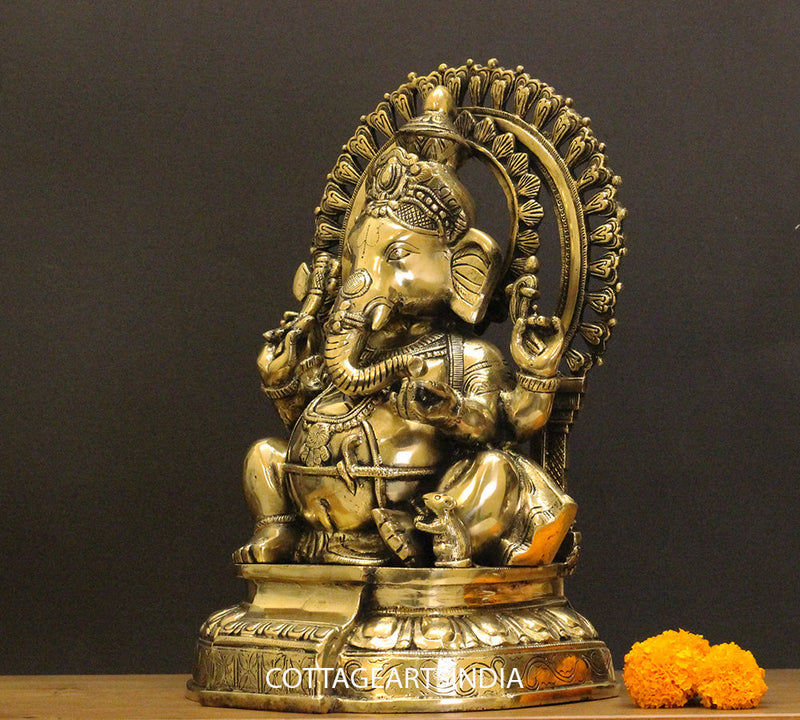 Brass Ganesha With Prabhawal 14"