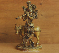 Brass Krishna and Cow
