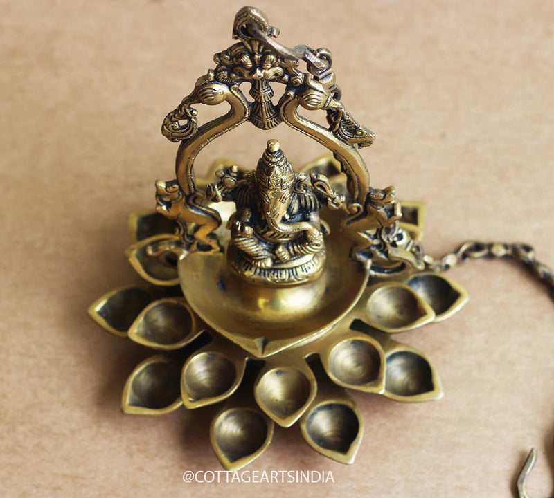 Brass Ganesh 20 Diya Hanging