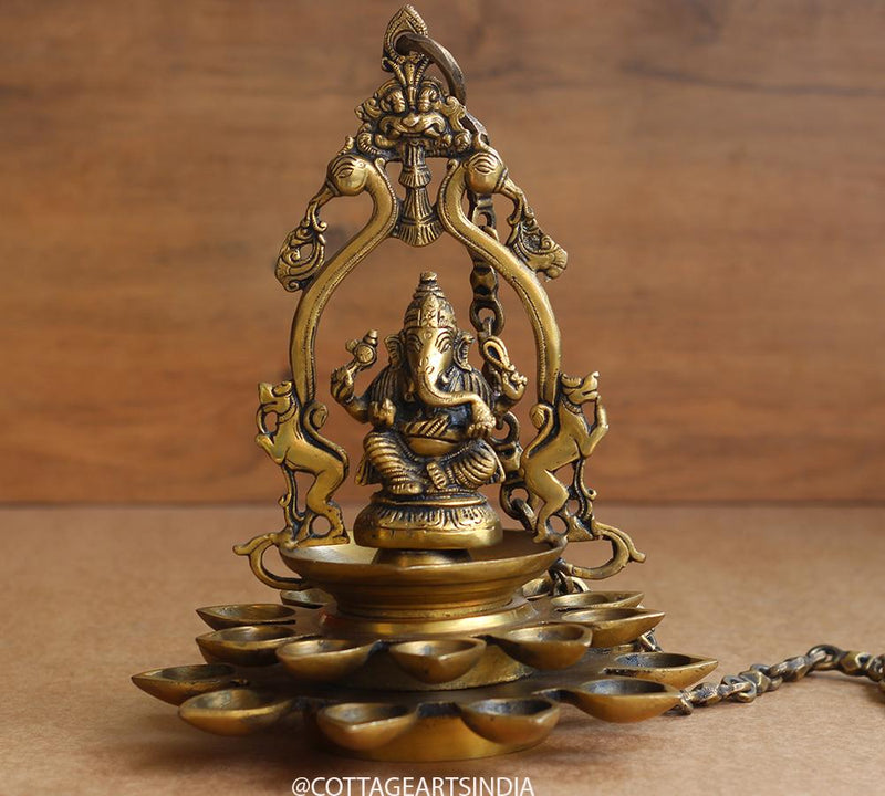 Brass Ganesh 20 Diya Hanging