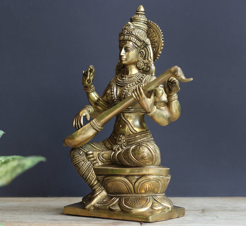 Brass Saraswati Fine Carving