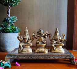 Brass Laxmi Ganesh Saraswati inclusive with Brass Table