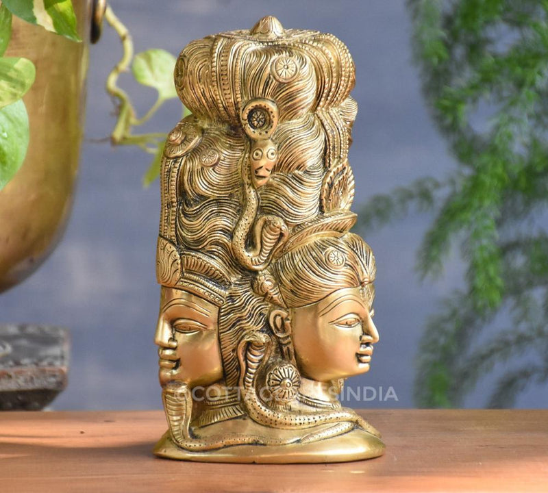 Brass 3 face Shiva and Parvati Mukhlingam