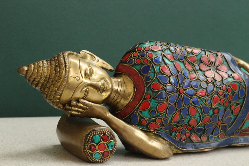 Brass Stone Work Sleeping Buddha