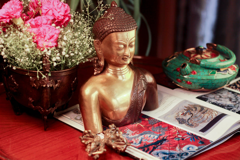 Brass Buddha Bust 9''