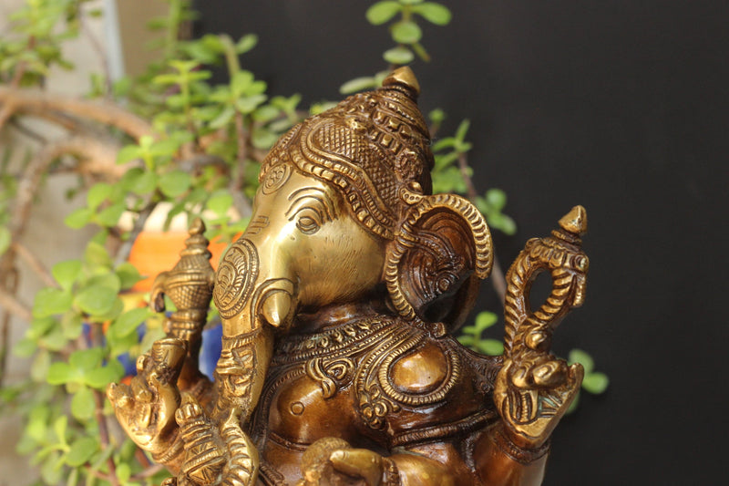 Brass Sitting Ganesha 10''