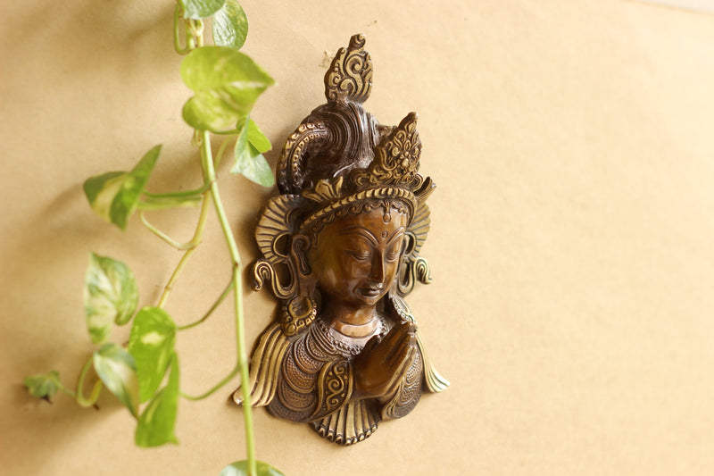 Brass Buddha Face Mask Namaste  Wall Hanging