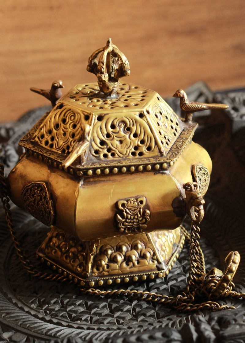 Brass DhoopDani Tibetan Hexagonal Design