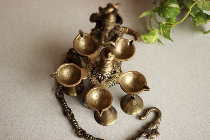 Brass  Ganesh Hanging Oil Lamp