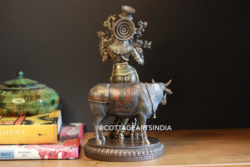 Bonded Resin Krishna With Cow 10.5''