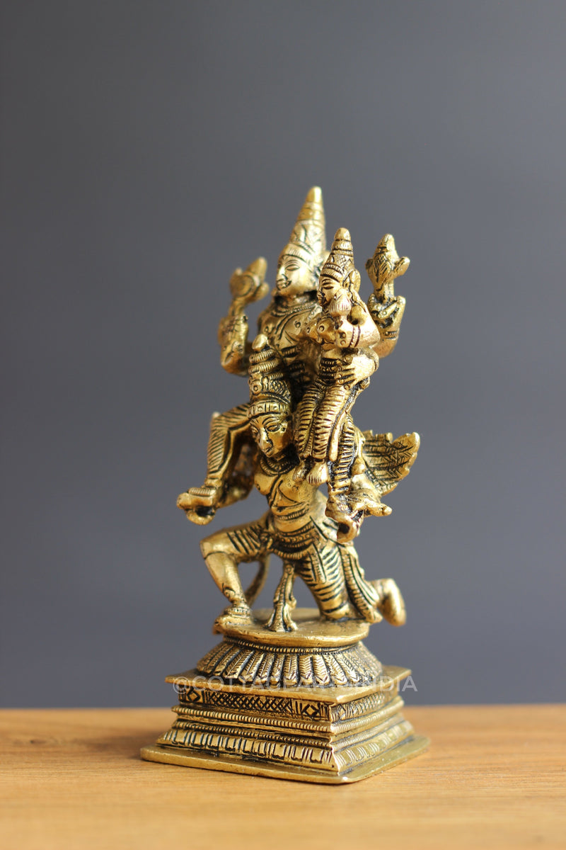 Brass Garuda with Vishnu and Laxmi
