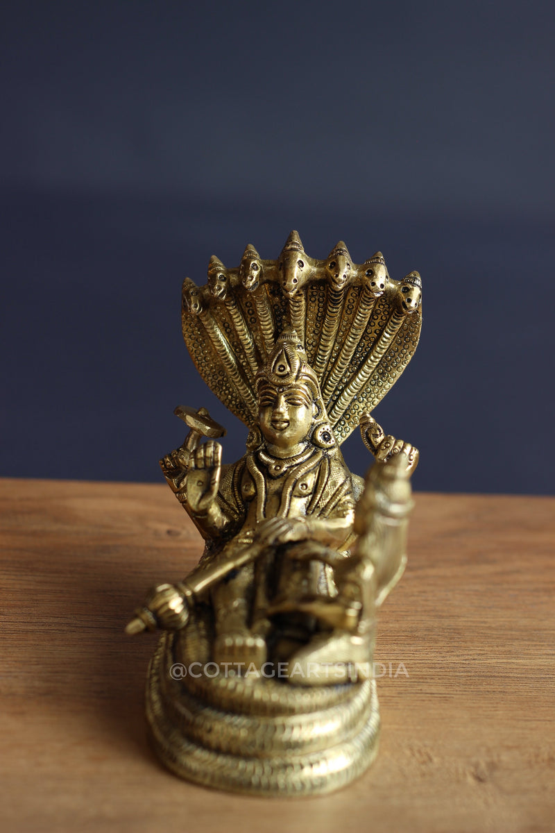 Brass Vishnu Narayan resting on Sheshnaag with Laxmi