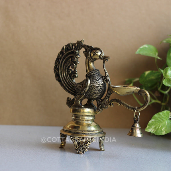 Brass Annapakshi Oil Lamp with Bell 8.5”