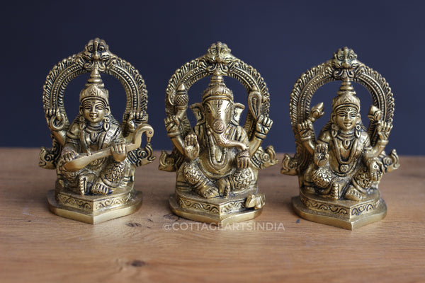 Brass Laxmi, Ganesh, Saraswati 4.5"