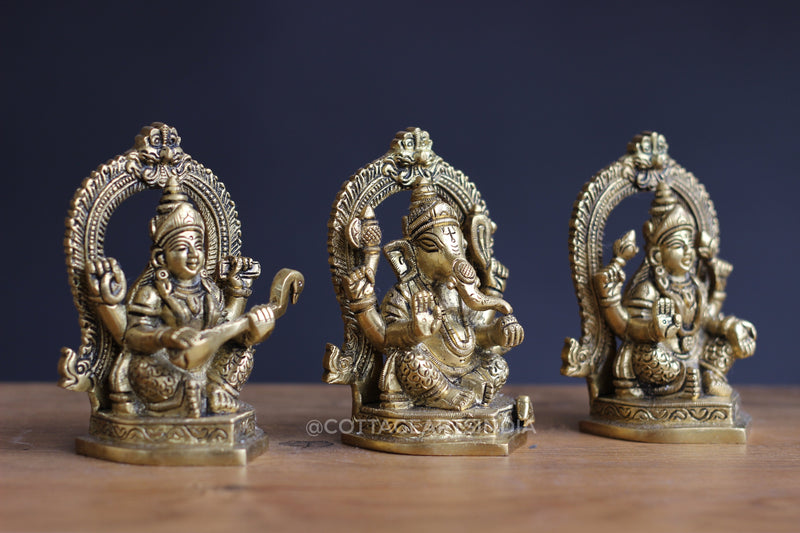 Brass Laxmi, Ganesh, Saraswati 4.5"