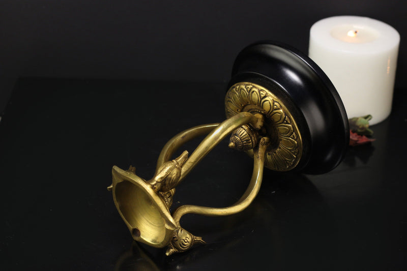 Brass Swan Head Oil Lamp, 7''