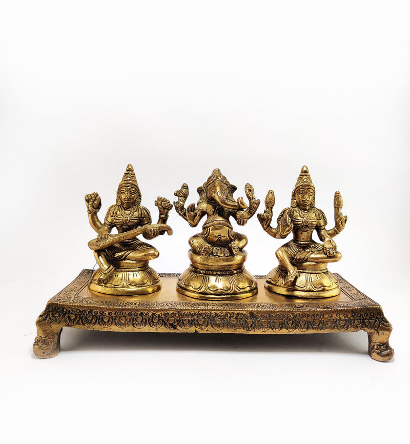Brass Laxmi Ganesh Saraswati inclusive with Brass Table