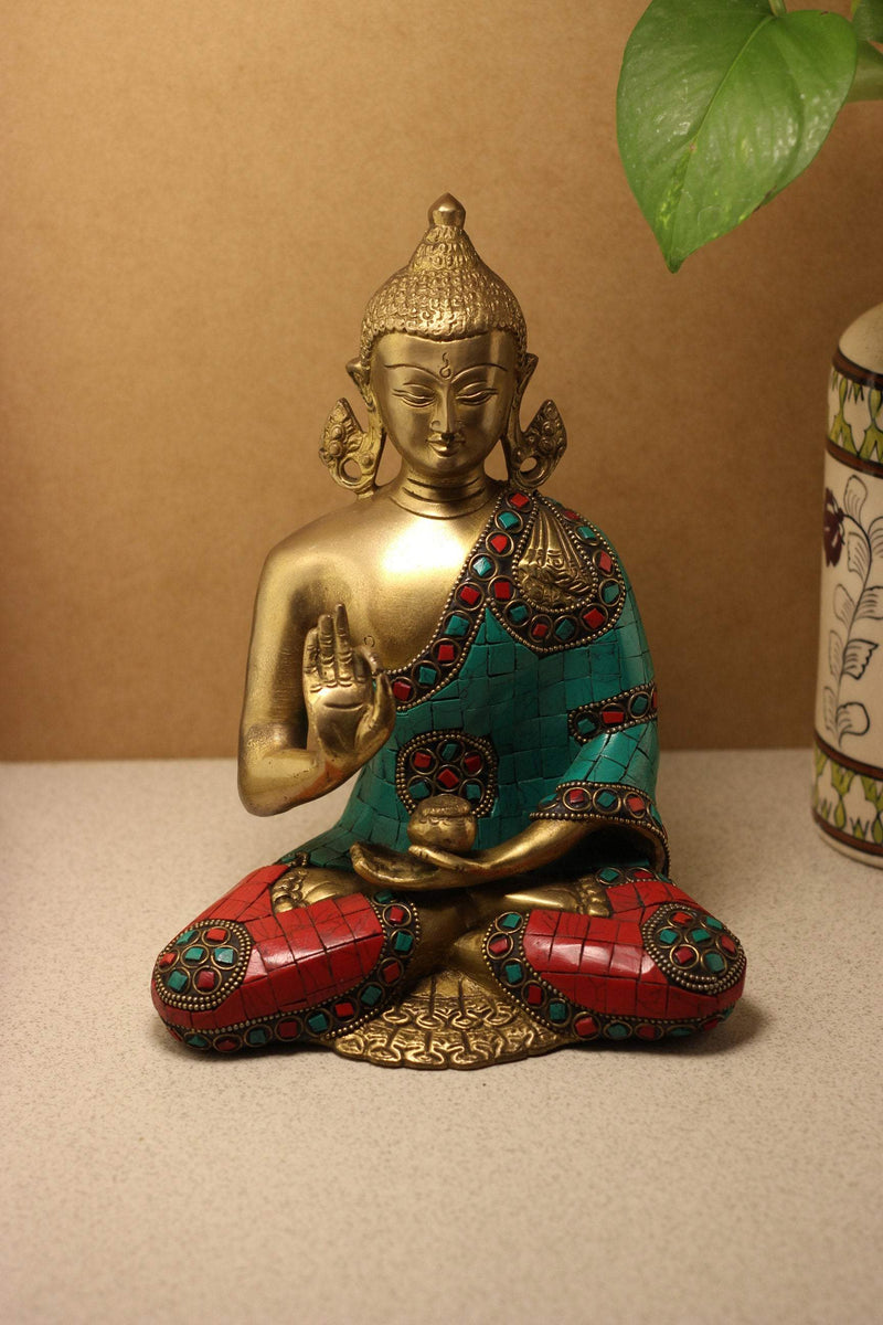 Brass Buddha Stone Work 9"
