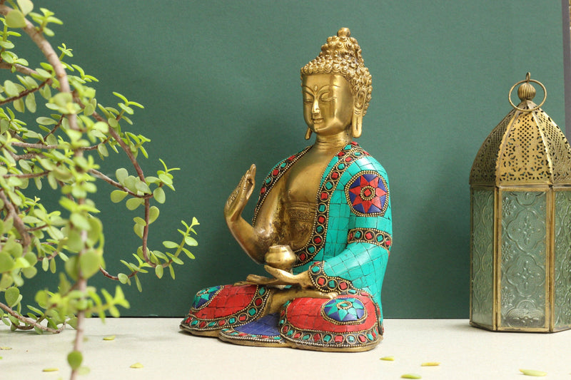 Brass Buddha,Stonework 10"